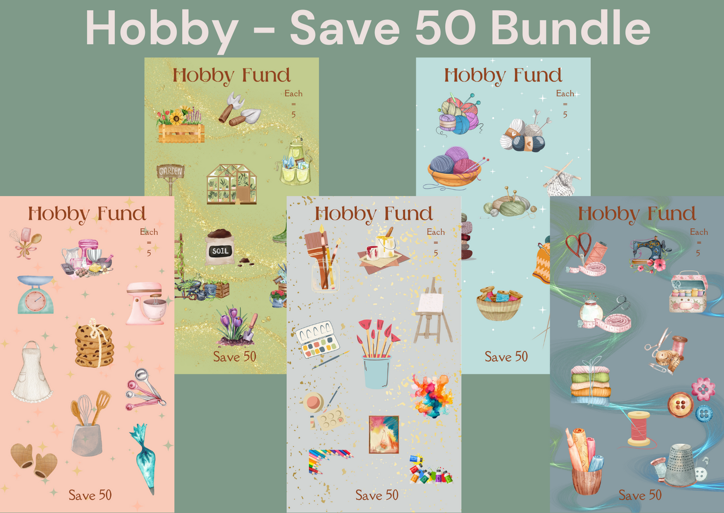 Hobby Bundle - Save 50 ~ Digital A6 Savings Challenge Bundle x5 Savings Challenges