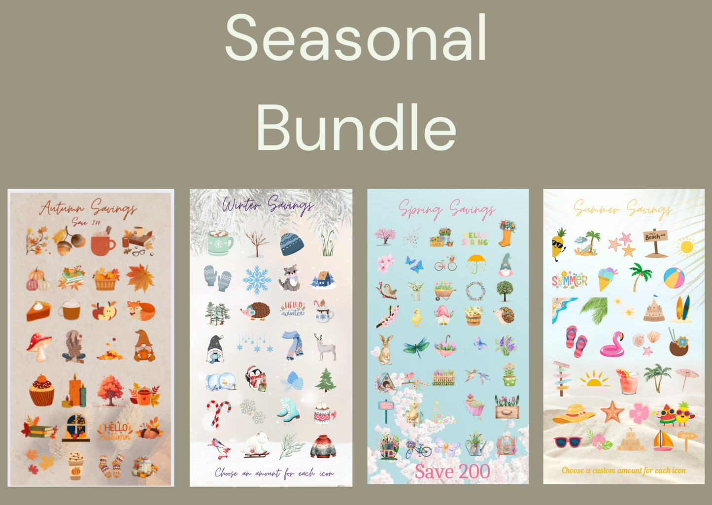 Seasonal Savings Challenge Bundle ~ 4 A6 Digital Savings Challenges